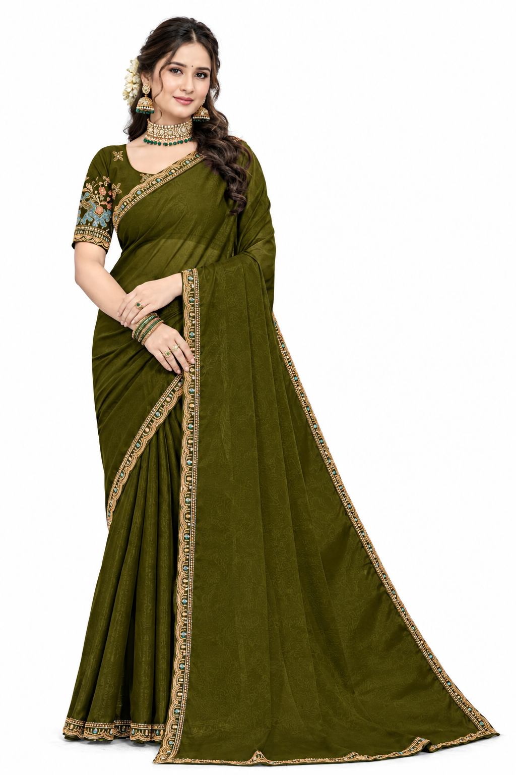 Elegant Embroidered Designer Saree with Rich Border