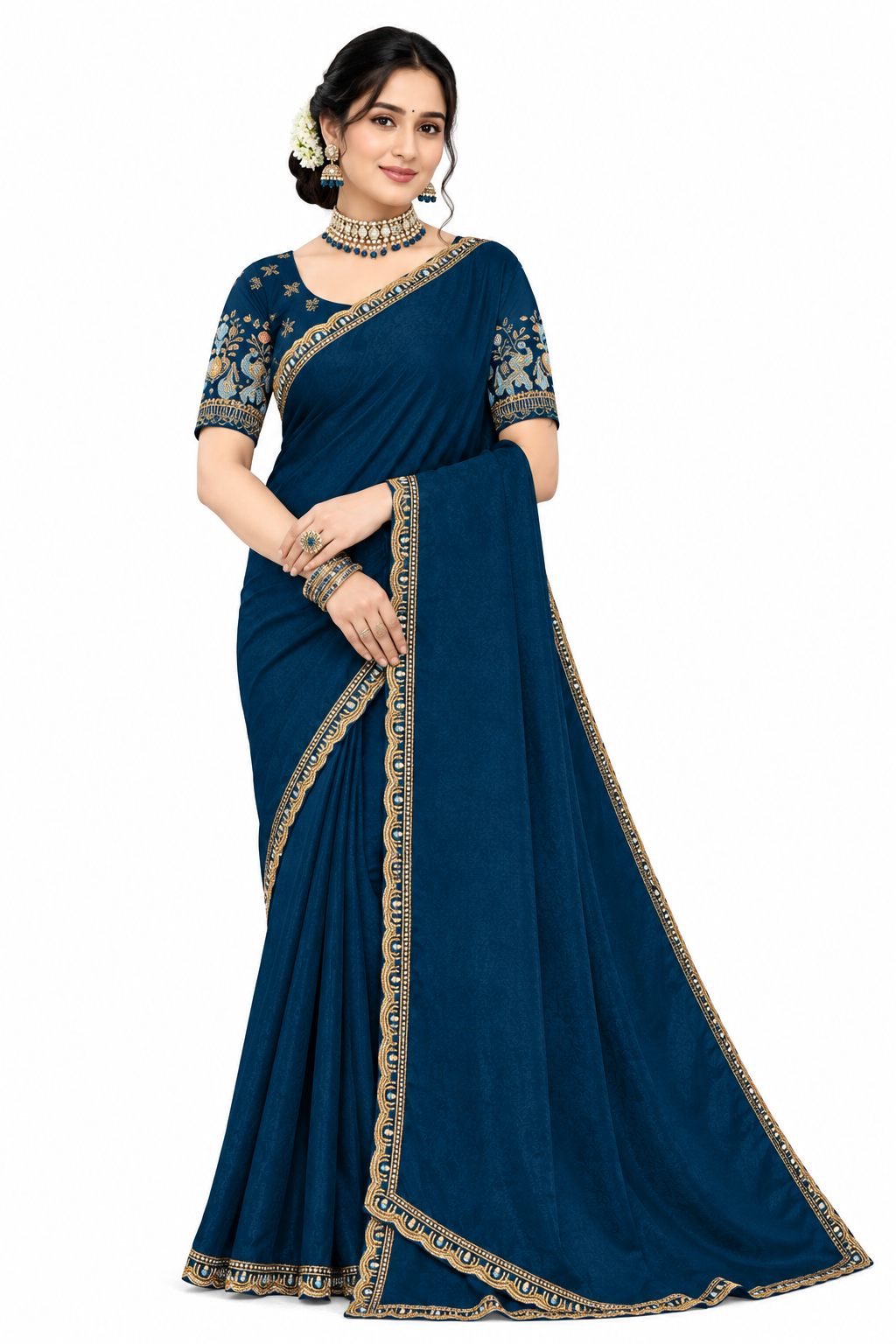 Elegant Embroidered Designer Saree with Rich Border