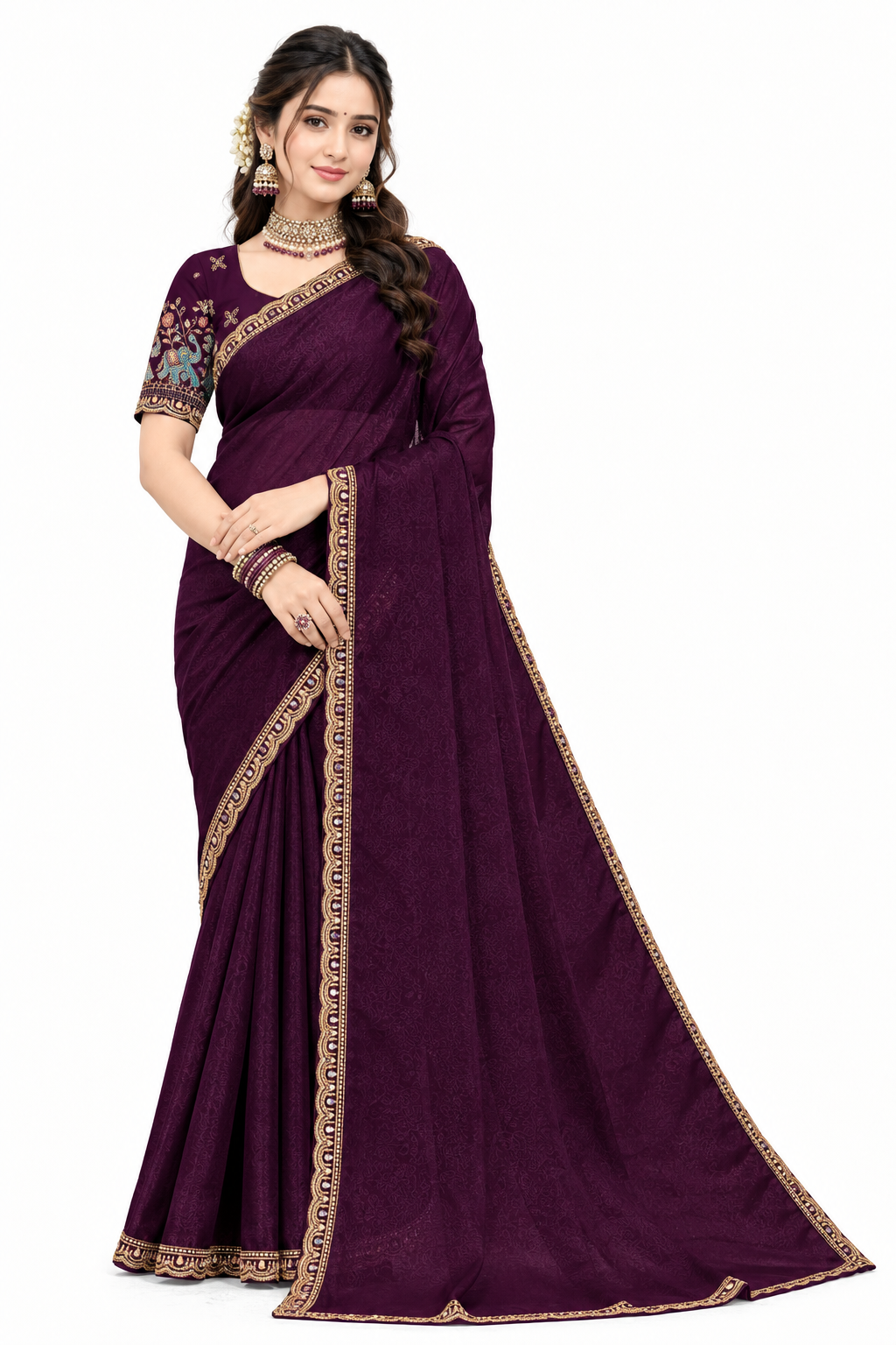 Elegant Embroidered Designer Saree with Rich Border