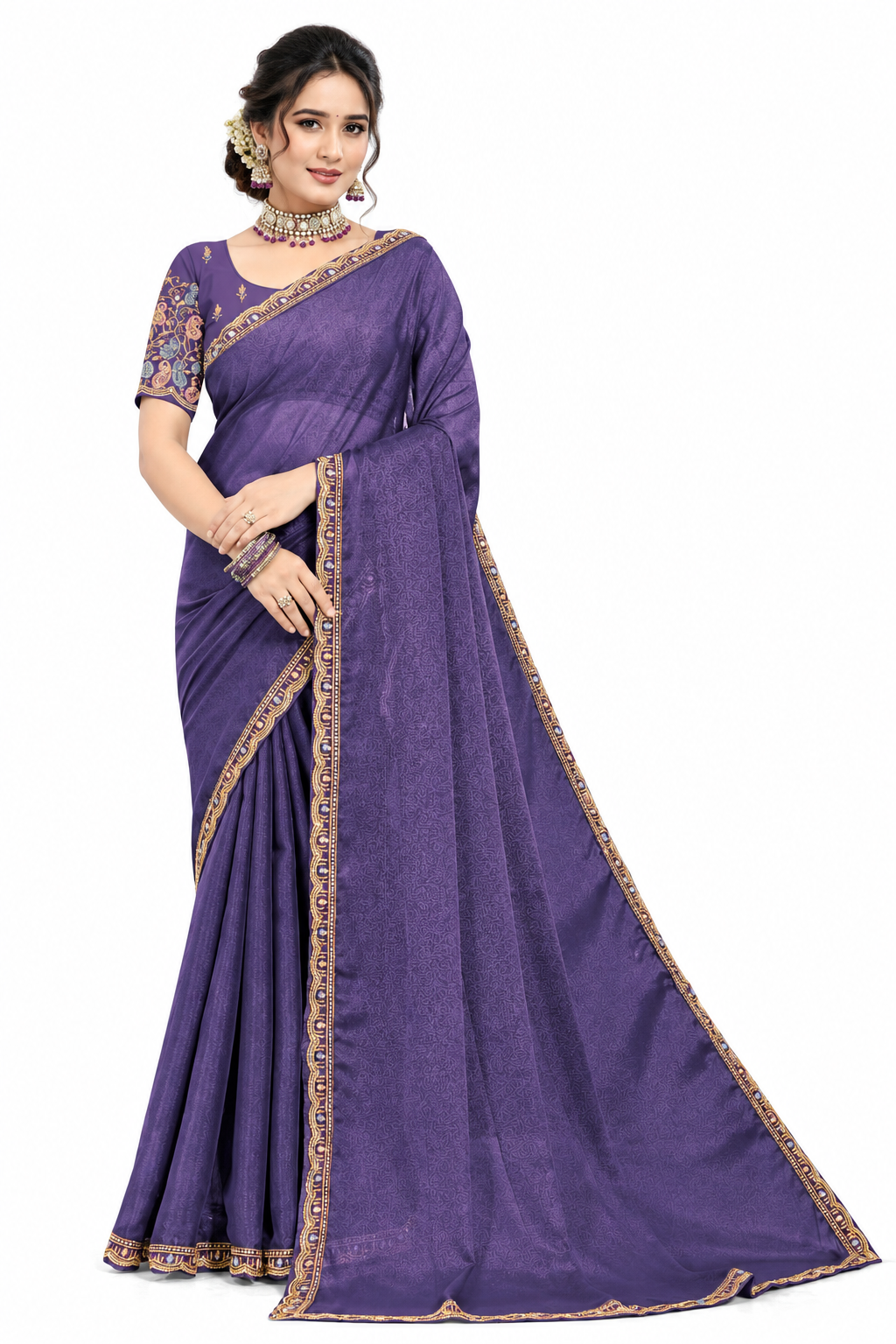 Women's Designer Jacquard Saree with Embroidered Border and Matching Blouse Piece