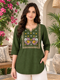 Women's green Embroidered kurti