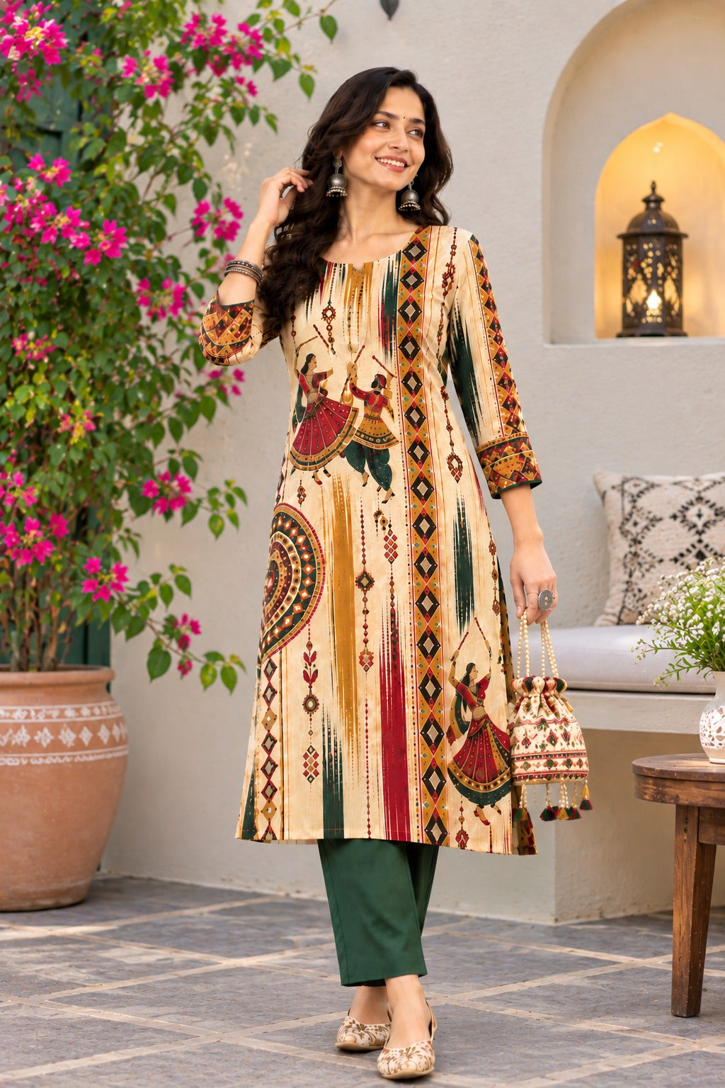 Women Printed Garba Special Straight Kurti