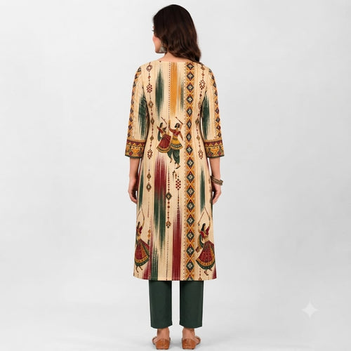 Women Printed Garba Special Straight Kurti