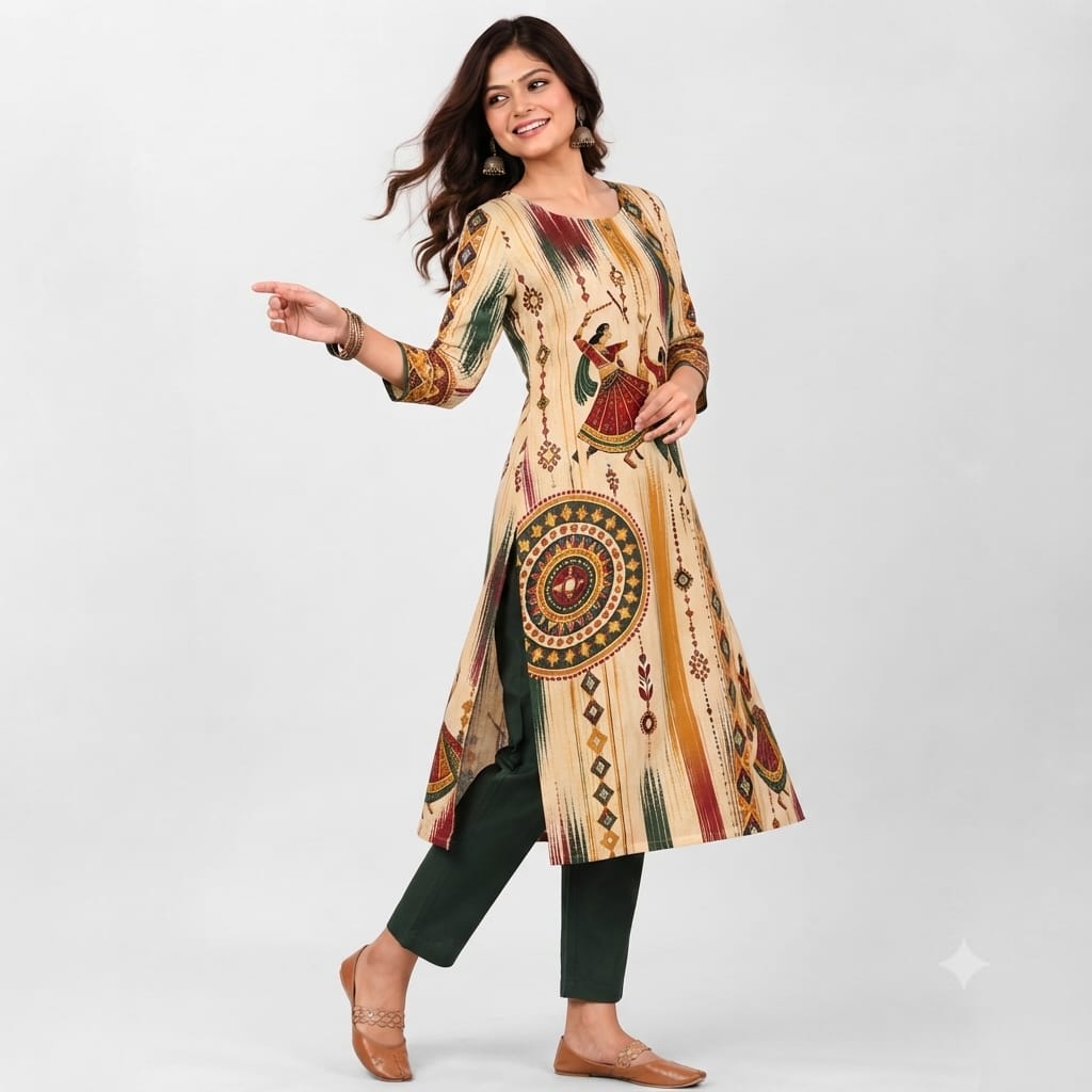 Women Printed Garba Special Straight Kurti