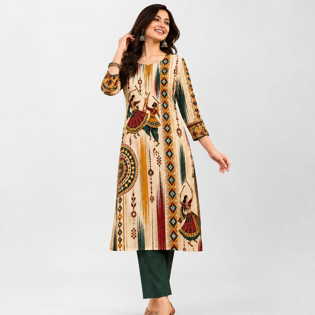 Women Printed Garba Special Straight Kurti
