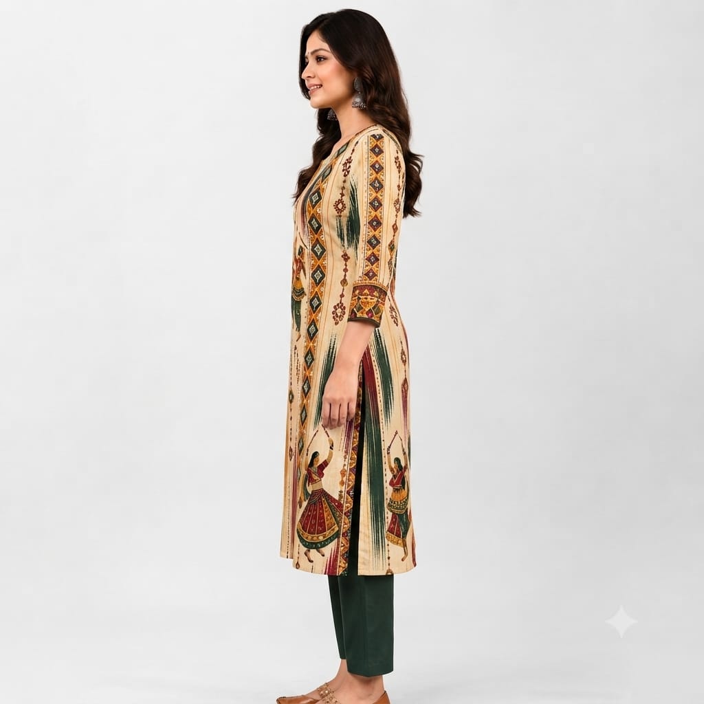 Women Printed Garba Special Straight Kurti