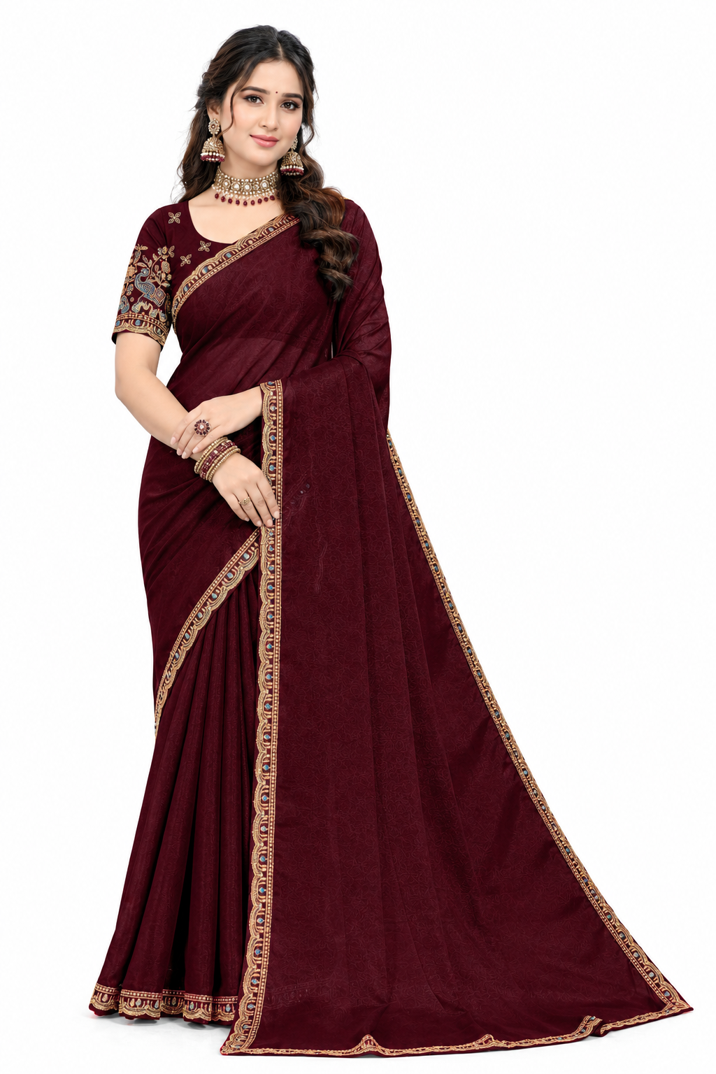 Elegant Embroidered Designer Saree with Rich Border