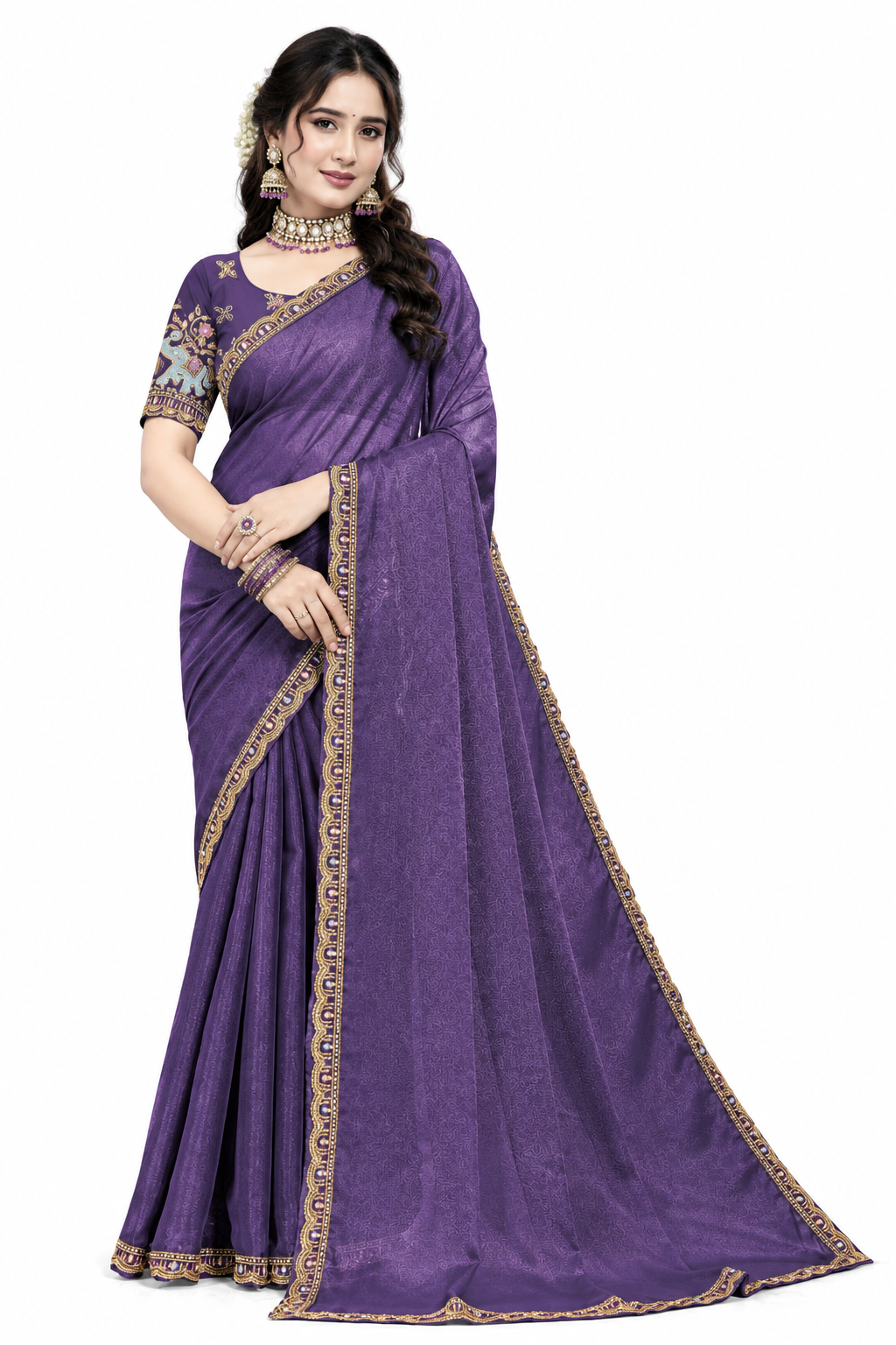 Elegant Embroidered Designer Saree with Rich Border